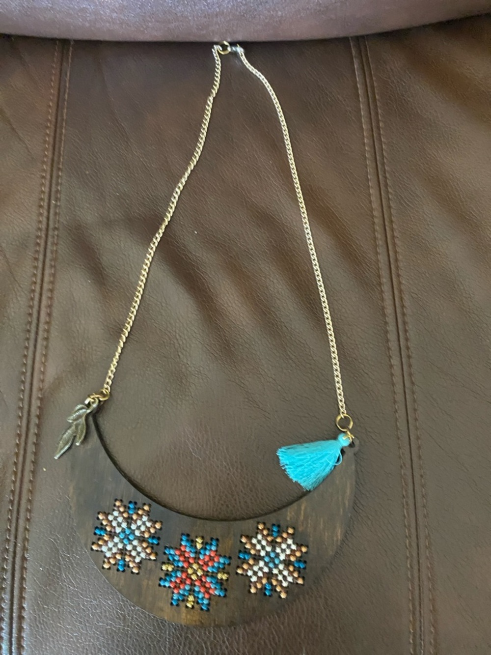 Bohemian Turquoise Tassel Beaded Crescent Necklace